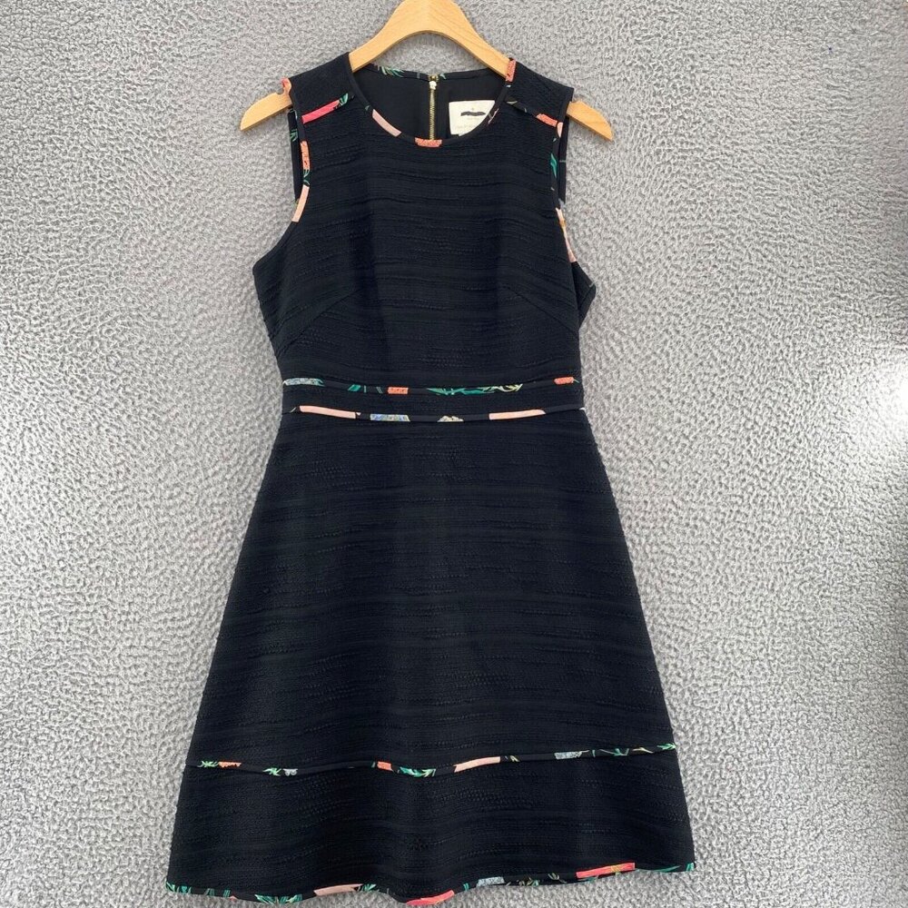kate spade Black Textured Sleeveless Mini Dress with Multicolor Trim